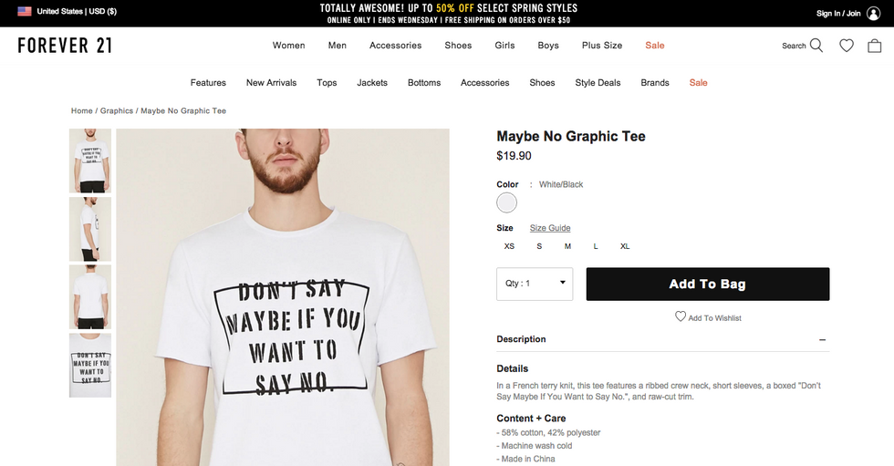 Real shirt sold by Forever 21