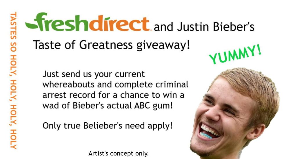 Justin Bieber FreshDirect Gum satire