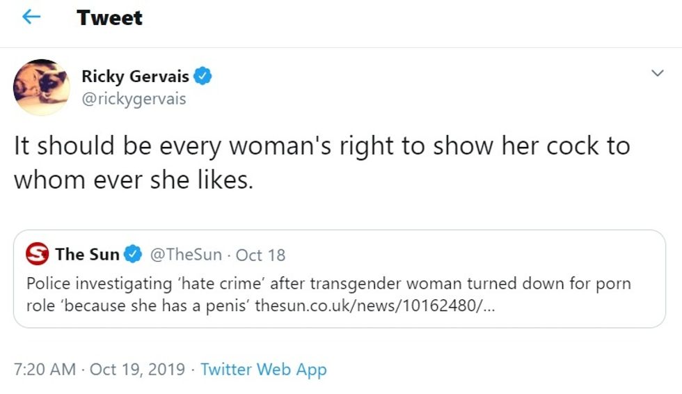 Gervais c*ck tweet