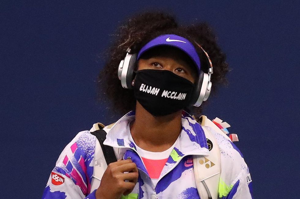 Naomi Osaka wearing an "Elijah McClain" face mask