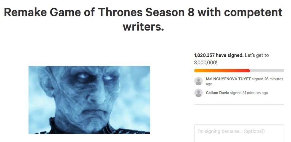 game of thrones petition