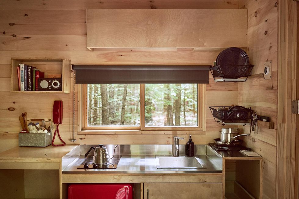 Inside Getaway cabin kitchen