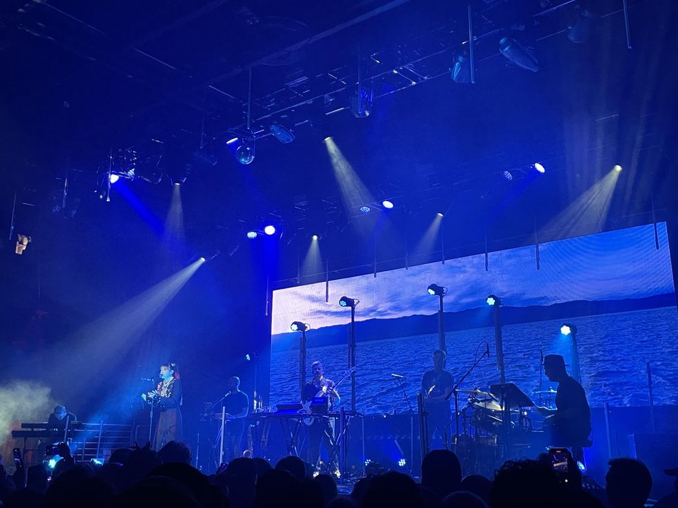 Bonobo (center) and band on stage at Avant Gardner's Kings Hall in Brooklyn, NY